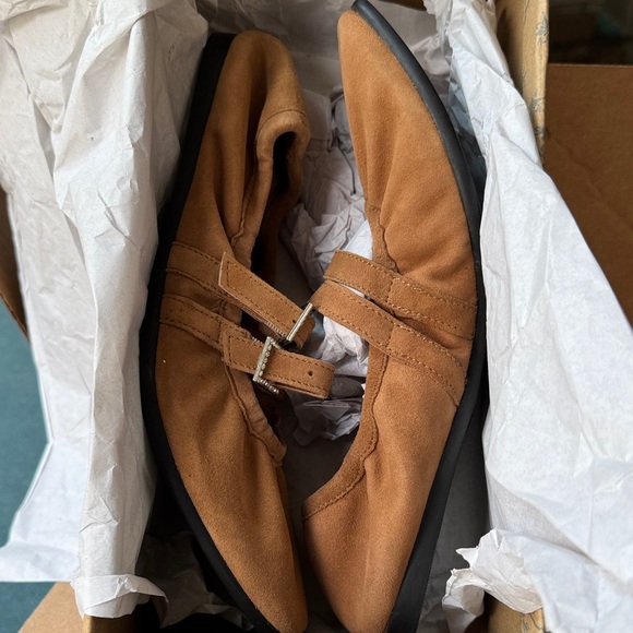 Free People Tan Carmel Gemini Crystal Ballet Flats double strap suede nwt 7.5 - Picture 4 of 5